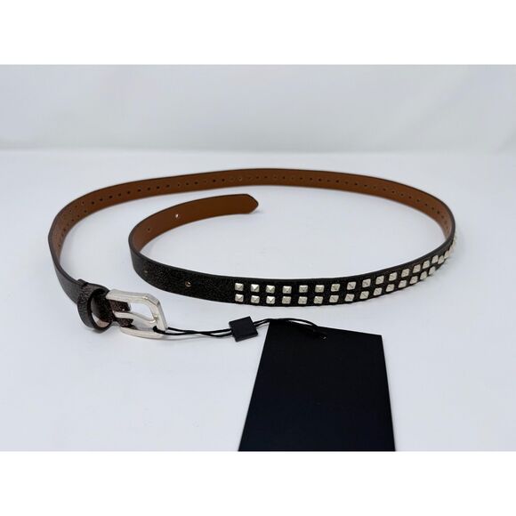 NEW The Kooples Women\'s Thin Cracked Brown Leather Studded Belt Size 2 (S/M) main image 2